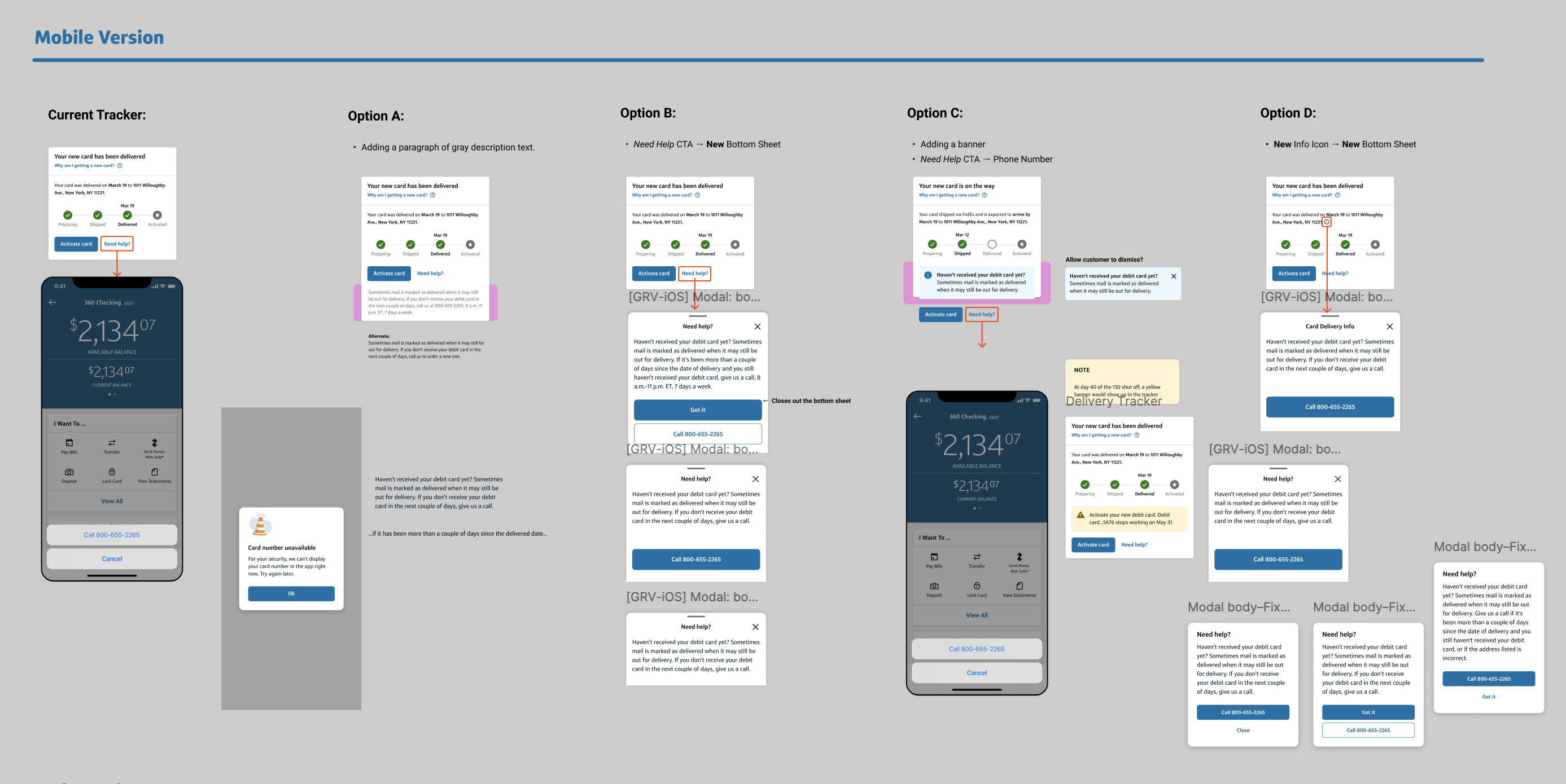 Complex associate servicing map showing three customer segments (In Wave, NOT In Wave/360, Continue Charges) and branching decision flows for lost, stolen and unshipped scenarios, with different action paths and messaging for each.