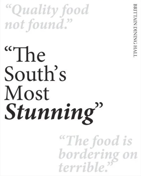 Front cover with a large serif headline reading The South's Most Stunning, framed by contrasting grey review pull-quotes.