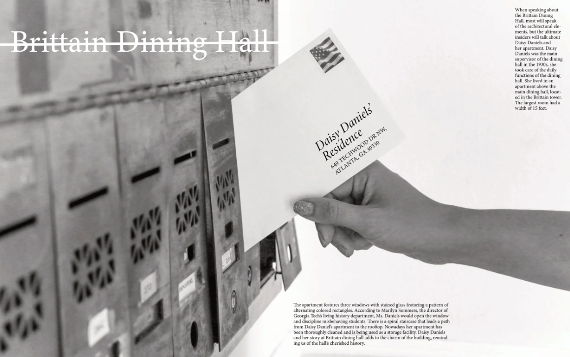 Before: the Daisy Daniels spread built around a stock photograph of a hand holding an addressed envelope at a wall of mailboxes.