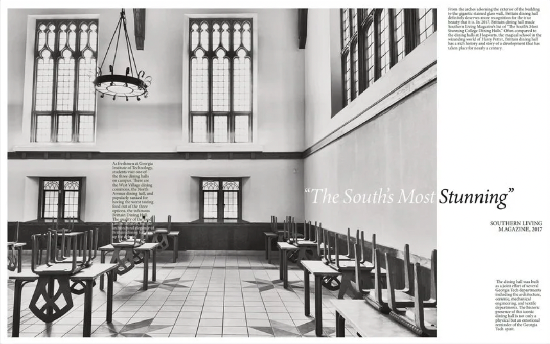 Interior spread of The South's Most Stunning showing Brittain Dining Hall.